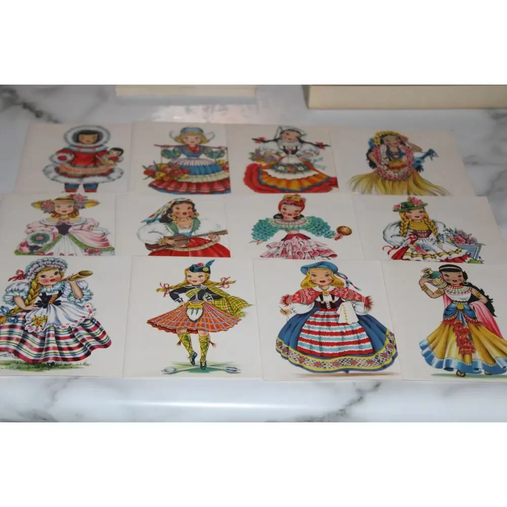Vintage Dolls of Many Lands Native Attire Note Card SET 12 Cards&Envelopes NICE